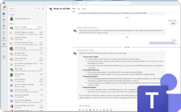 Merlo AI assistant answering a strata question inside Microsoft Teams